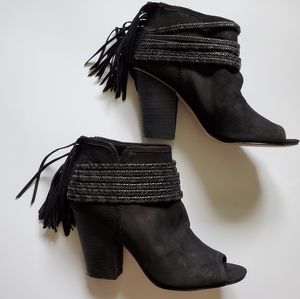 BCBGeneration Black Cinder Fringe Booties Size 6.5